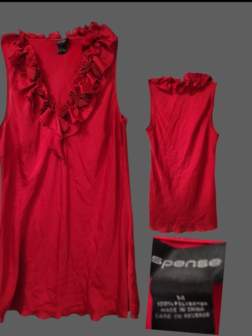Spense Red Ruffled Sleeveless Chemise